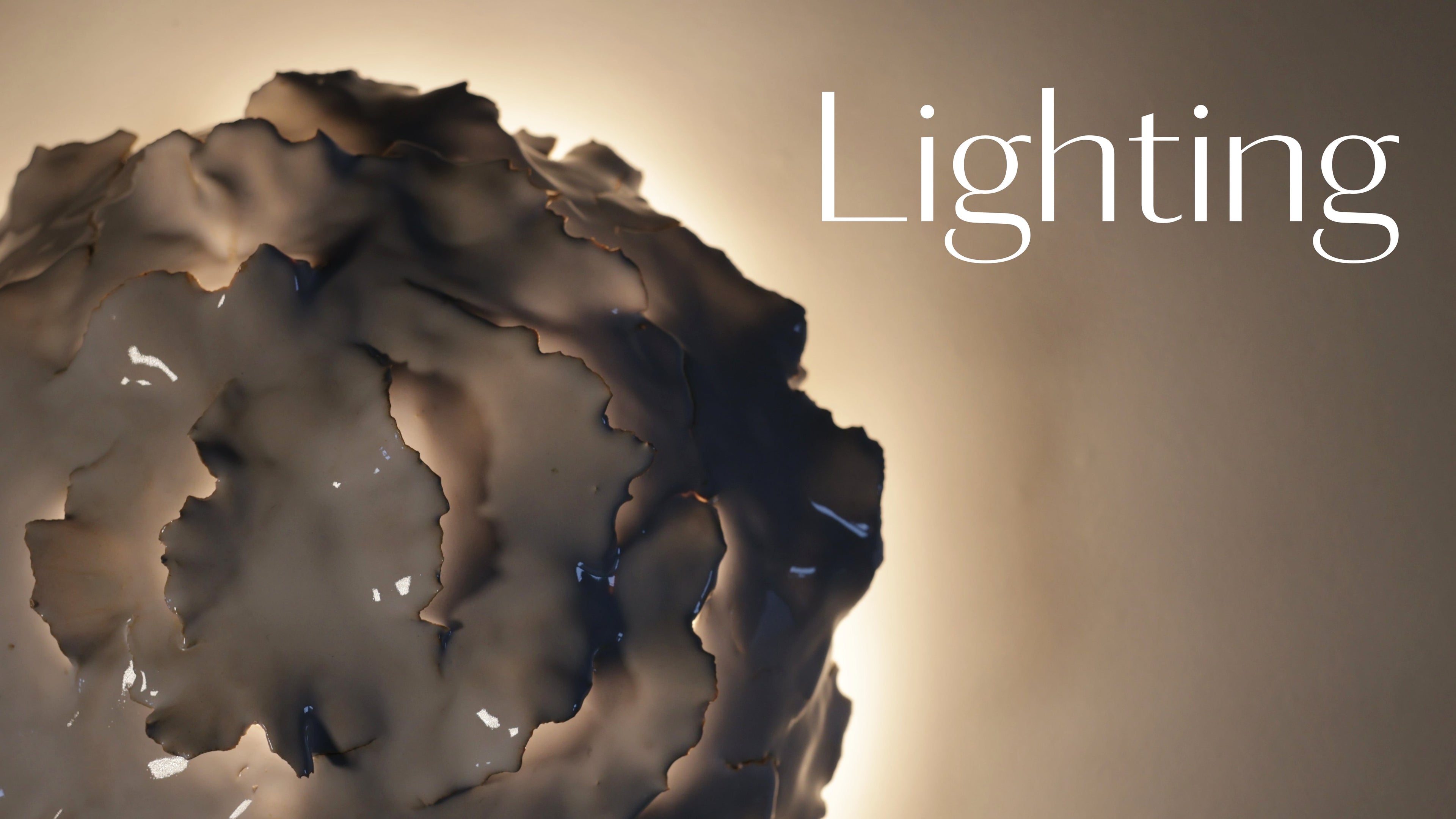 Ceramic light with textured surface on a plain background, labeled 'Lighting'.