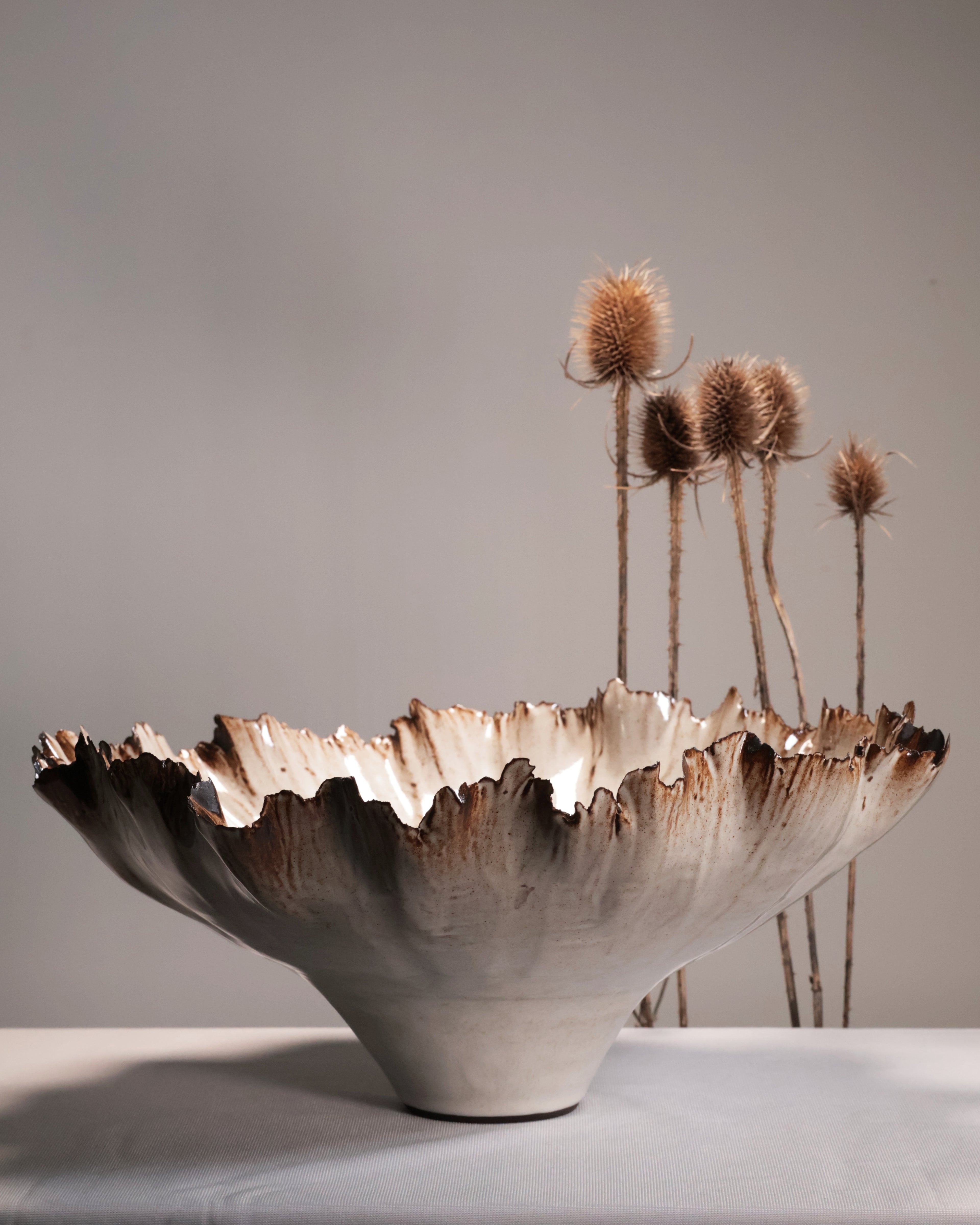 Decorative ceramic bowl with a textured surface on a plain background