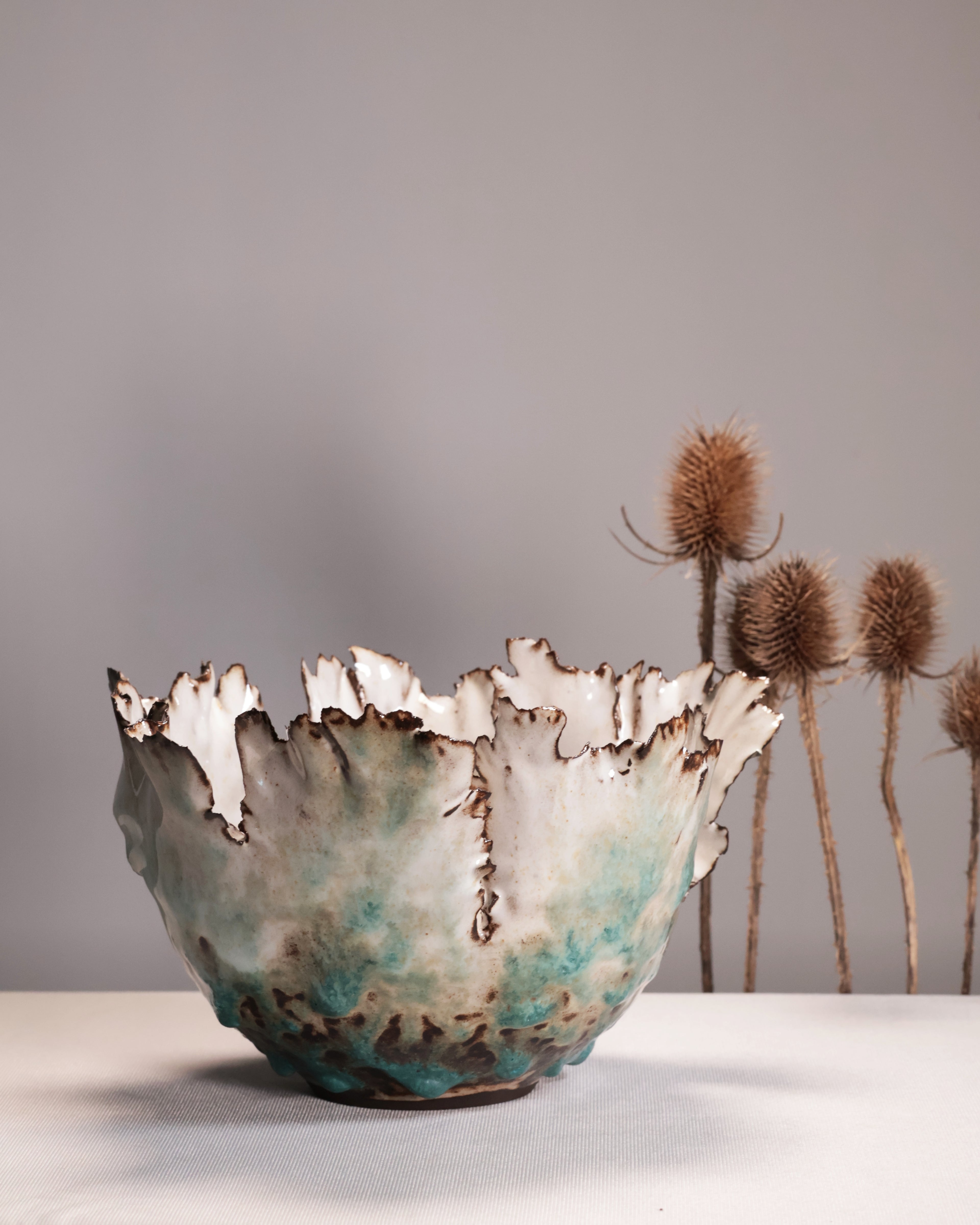 Ceramic bowl with textured surface on a neutral background